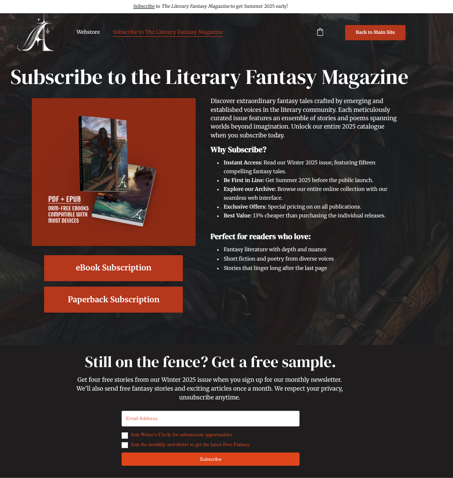 Image of landing page in a browser